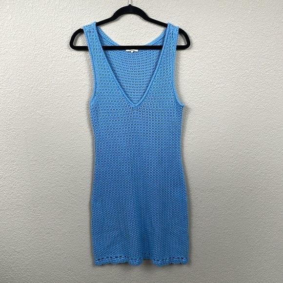 Tularosa Cyrus Dress in Blue Open Crochet Knit Beachy Boardwalk Cover Up L - Picture 4 of 13